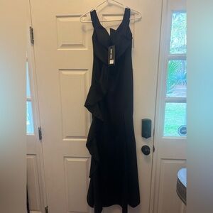 Women's Black Ruffle-Trim Maxi Dress